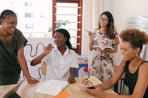 A group of people talking