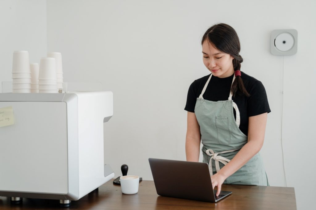 A woman using a laptop