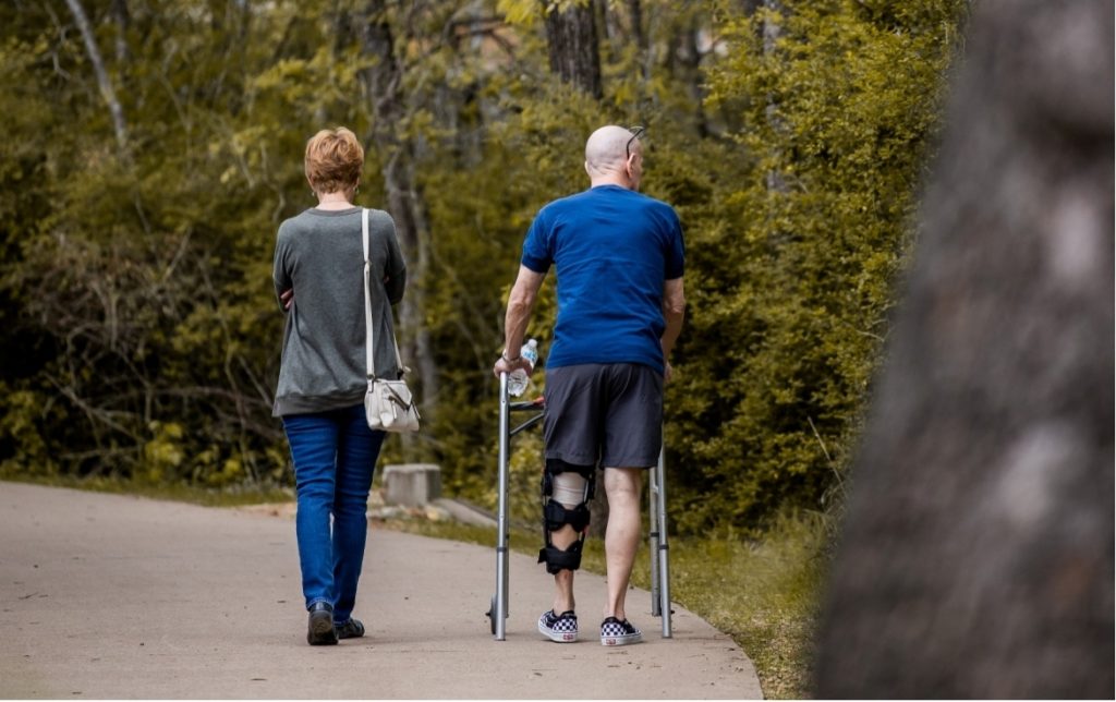 A person with a leg cast