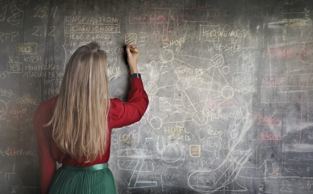 A teacher writing on the board
