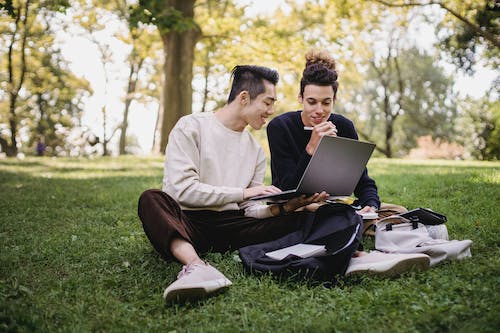 Students sitting outside