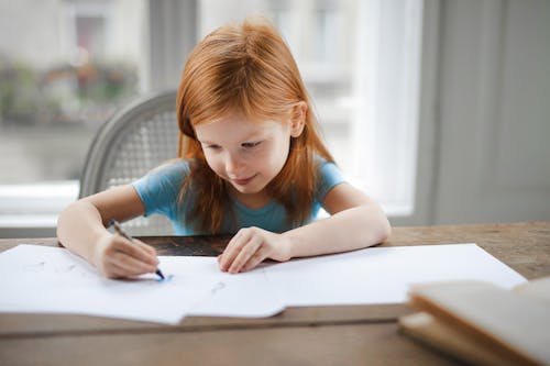 A girl studying